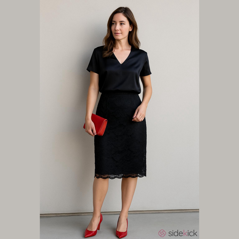 Vintage Black Lace Overlay Balletcore Romantic Pencil Skirt